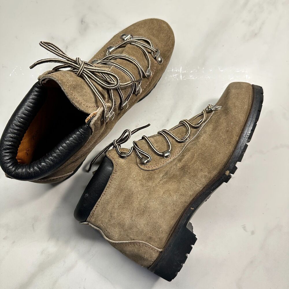 Vintage Hudson Bay Herter's Suede Hiking Boots, St. Moritz Waffle Sole, Size 7.5